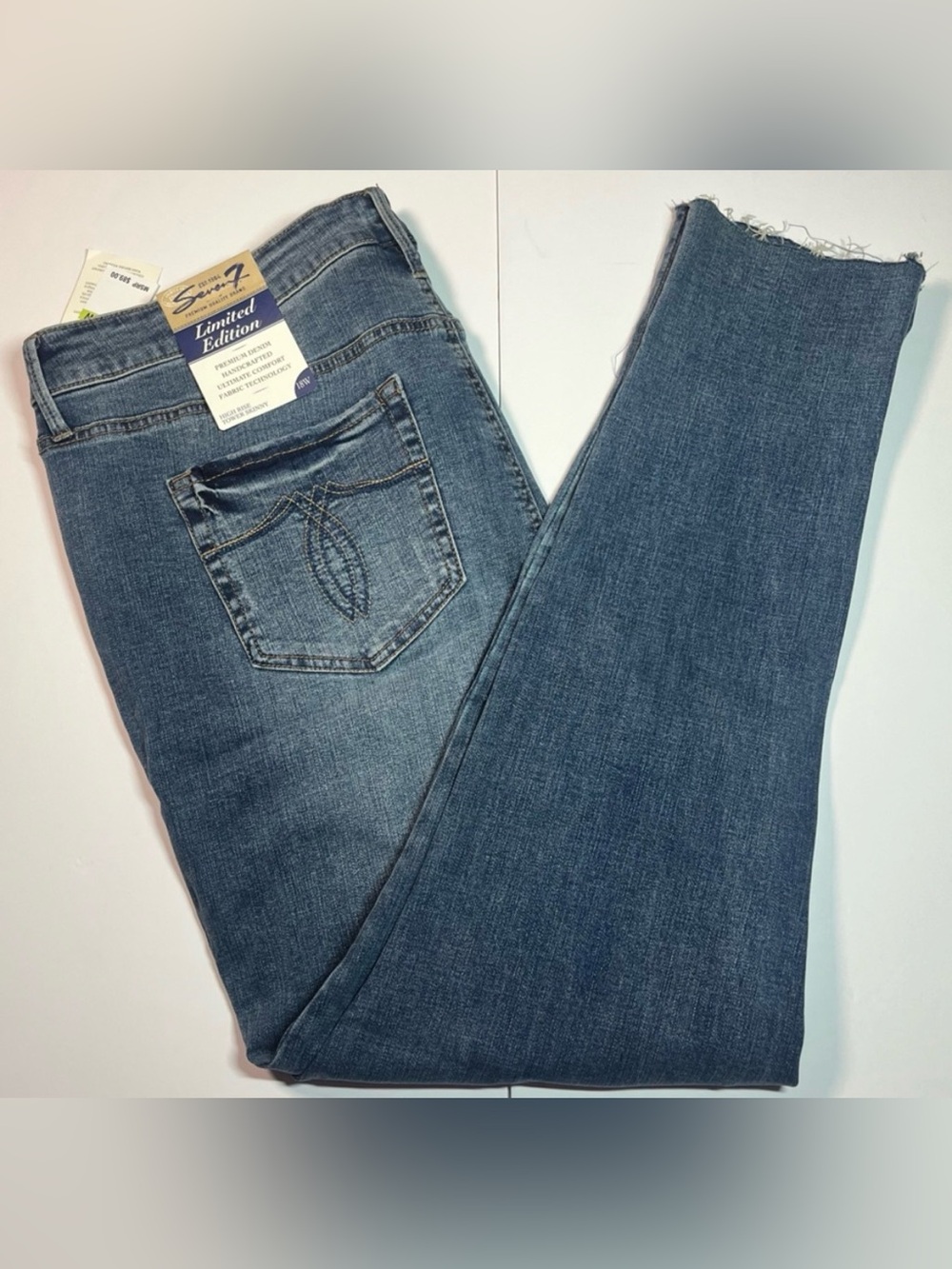 NWT Seven7 18W High Rise Tower Skinny Jeans Dark Wash Distressed Stretch Plus